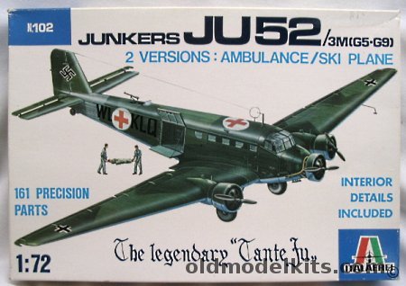 Italaerei 1/72 Junkers Ju-52/3M (G-5 or G-9) Ambulance or Ski Plane, 102 plastic model kit